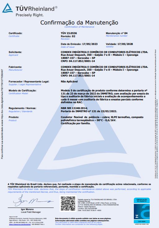TÜV 23.0536 FlexAtox 06 - 1kV Unipolar e Multipolar classes 4 e 5 Rev.01 Val. 05-2028